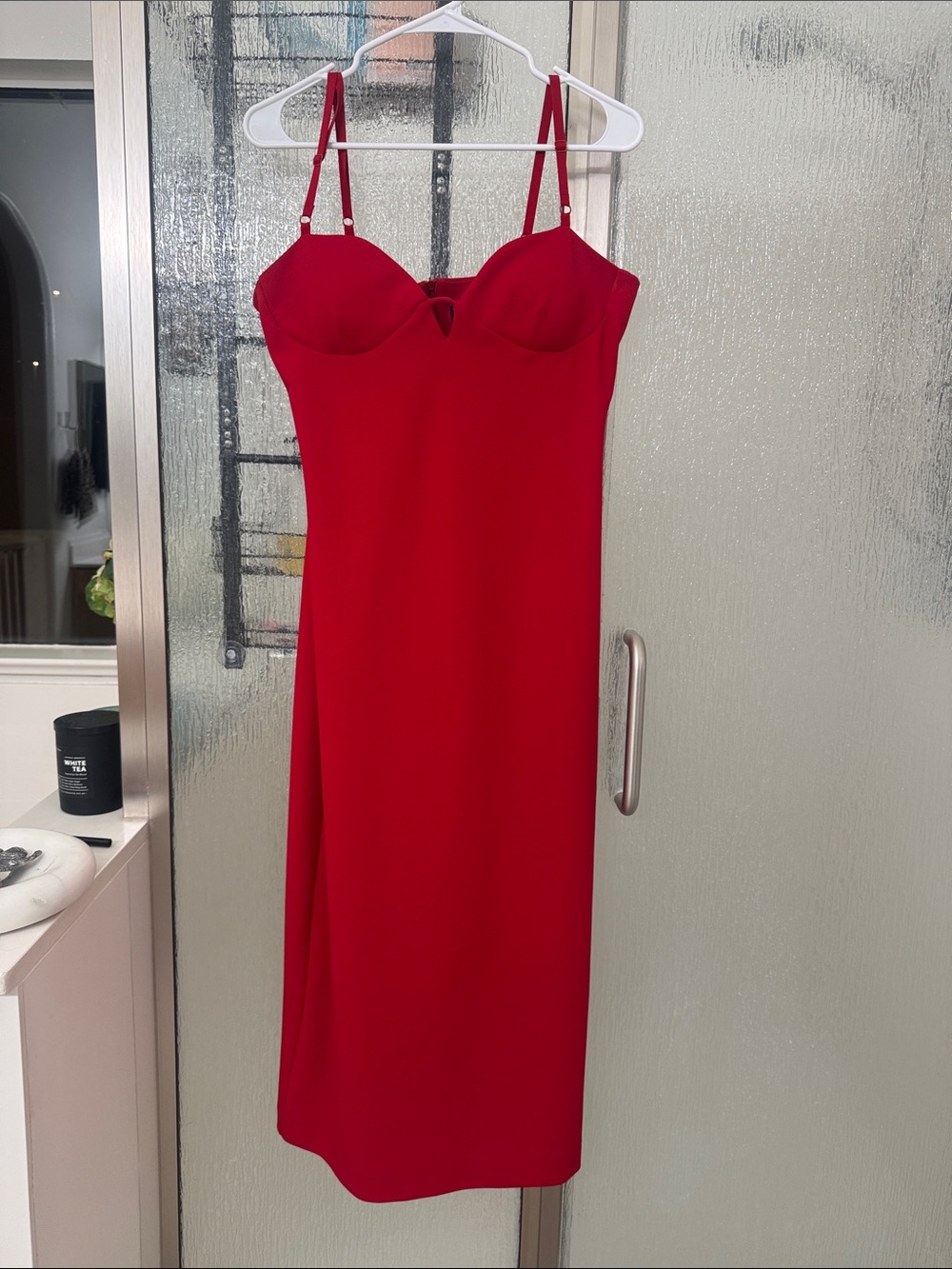 Zara Red Sculpted Midi Slip Dress with Adjustable Straps